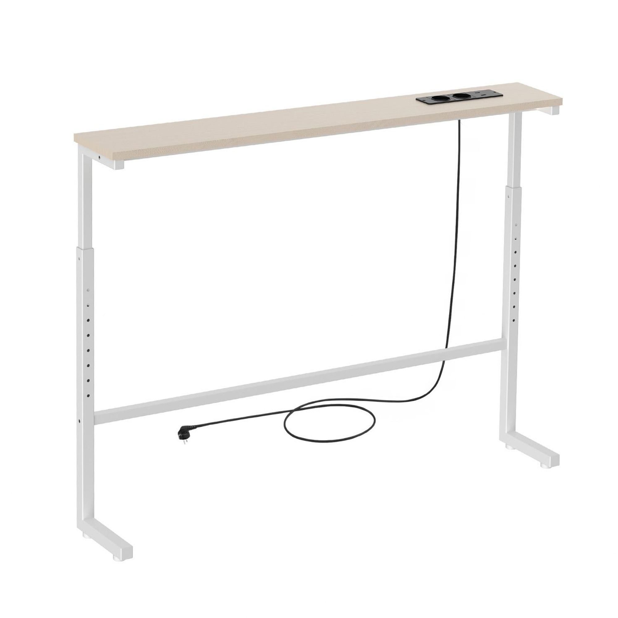 Maclean-Konsole/Beistelltisch mit Ladeleiste weiß mit heller Tischplatte höhenverstellbar von 62 bis 83 cm max. 25 kg Kabel 2,5 m MC-140 W