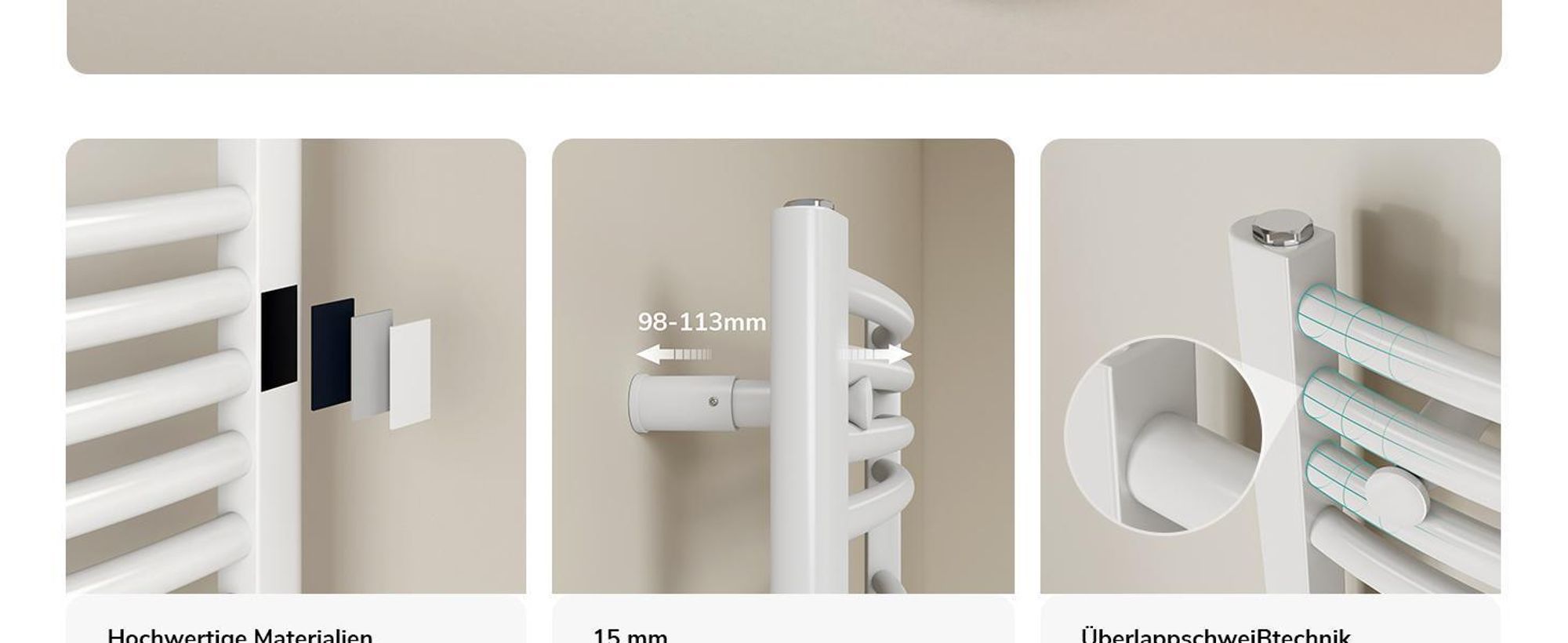 EMKE Elektrisch Handtuchwärmer 75X60cm 300W Weiß gebogen Badheizkörper Wifi Steurung Intelligent Thermostat Handtuchheizkörper