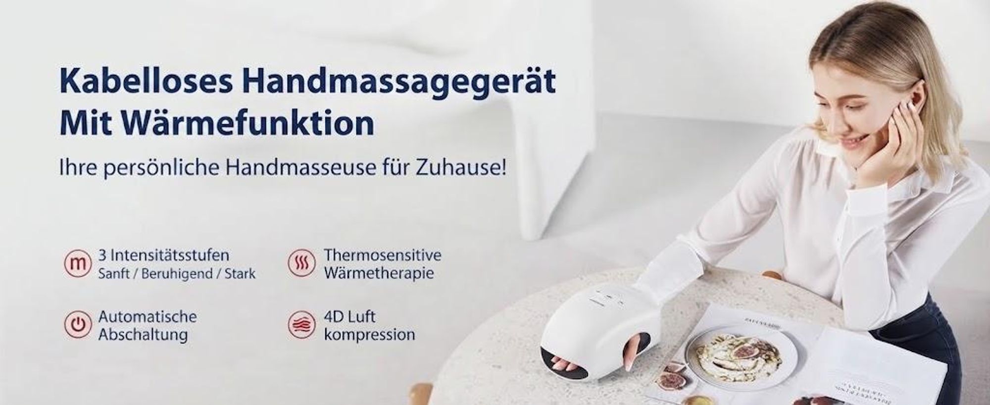 CINCOM – Kabelloses Handmassagegerät mit Wärme- und Kompressionsfunktion für Hände und Handgelenke, geeignet für FSA oder HSA, Weiß