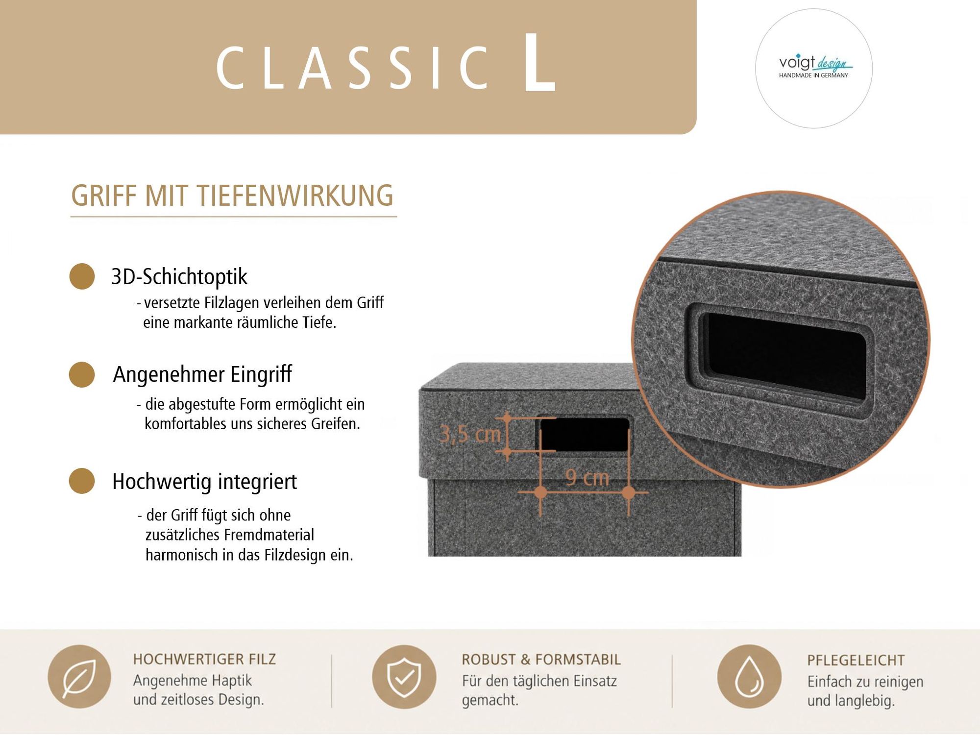Aufbewahrungsbox CLASSIC Filz Gr. L (32x32x34 cm) mit Deckel in anthrazit meliert