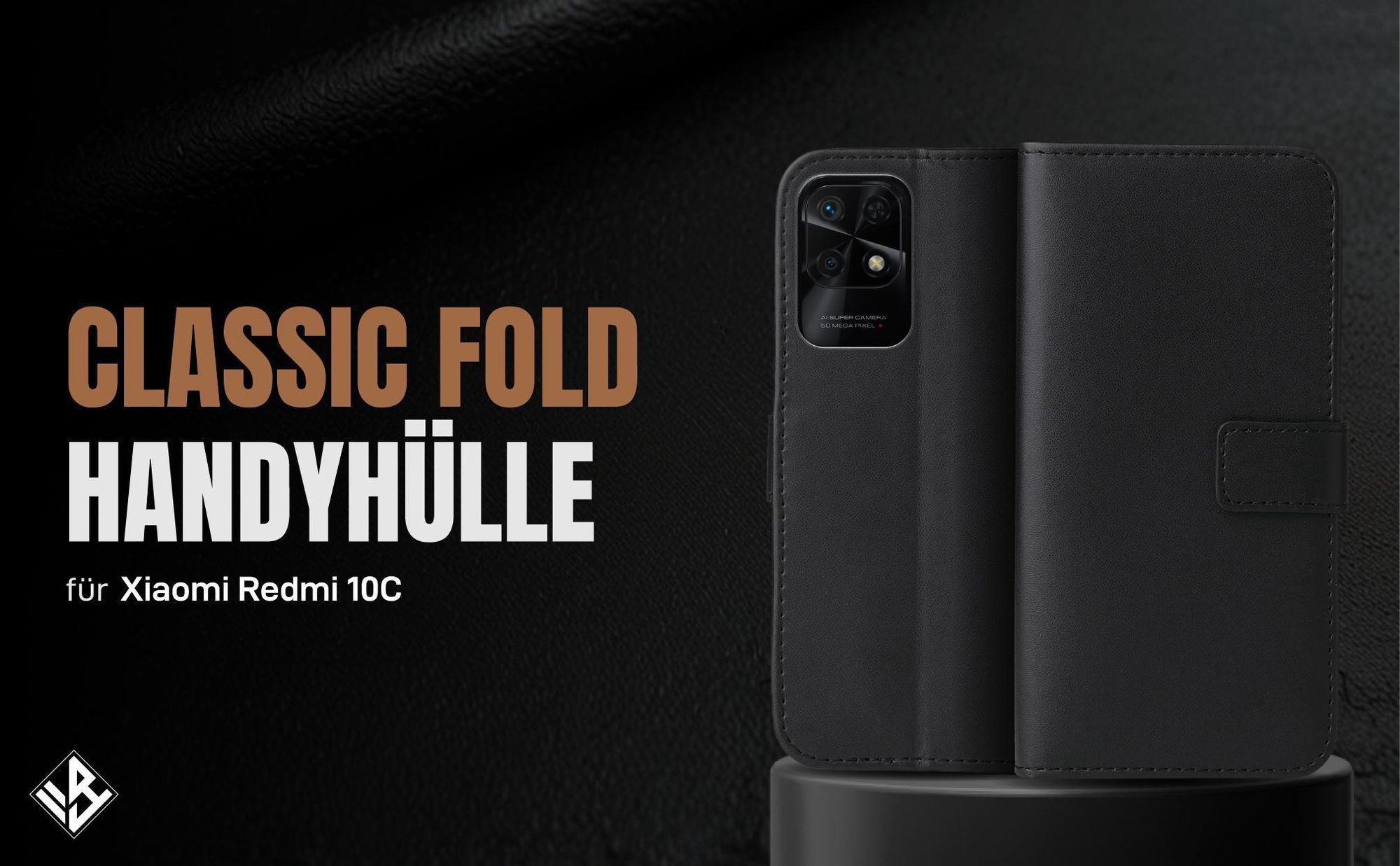 Schwarze Klapphülle für Xiaomi Redmi 10C mit Wallet-Funktion
