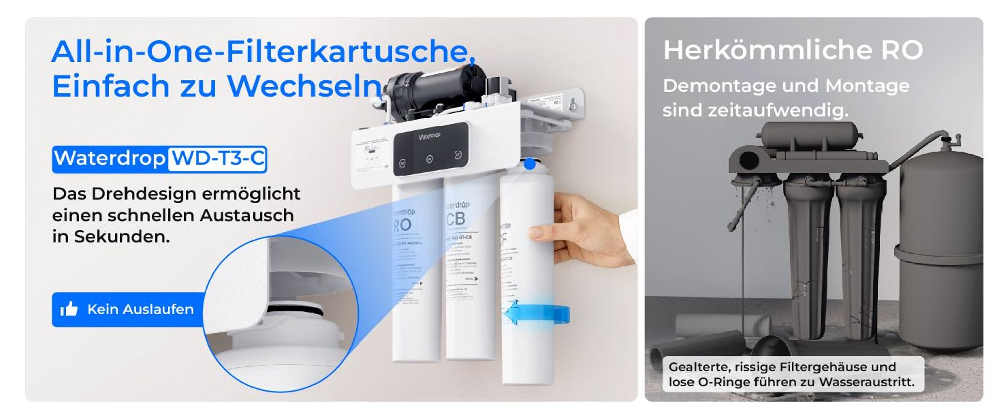 Waterdrop T3-C Umkehrosmoseanlage, NSF/ANSI 372-, 8-stufiger RO-Wasserfilter, 450 GPD Tankloses Wasserfiltersystem, 2:1 Rein zum Abfluss