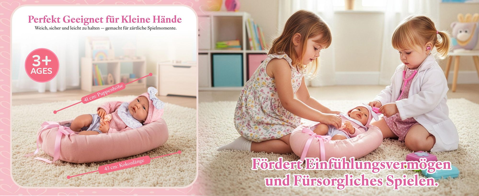 Kinderplay Babypuppe Lili 41 cm – sprechende Puppe mit Softkörper, wendbarem 43‑cm‑Kokon, Outfit & Schnuller (KP3513)