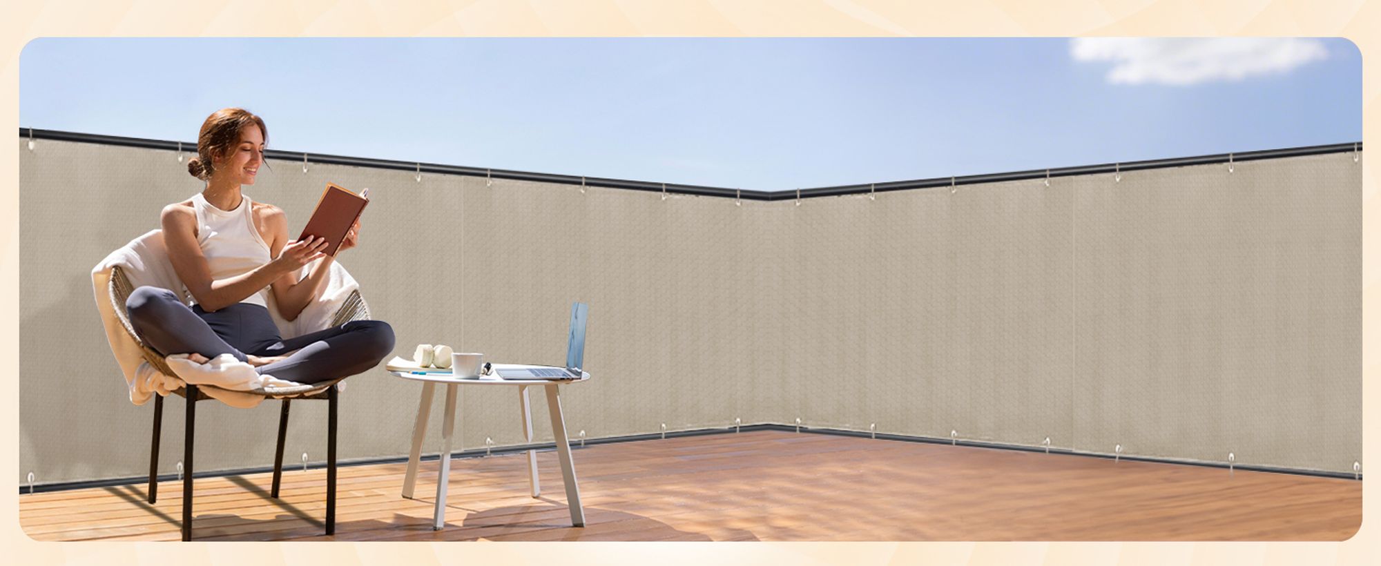 Sunula Balkon Sichtschutz PES Balkonverkleidung Blickdicht, Taupe, 90x500 cm