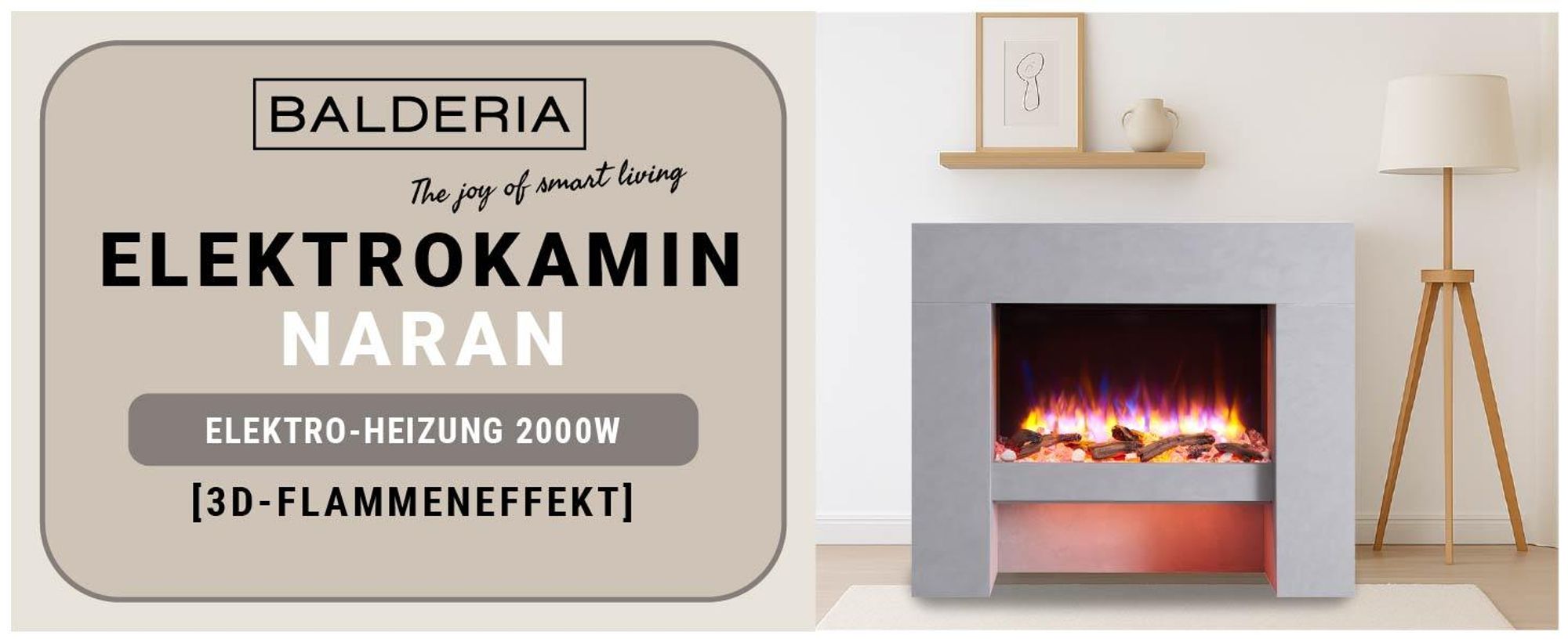 Elektrisches Kaminfeuer Balderia Naran grau 2000 Watt inkl. Fernbedienung