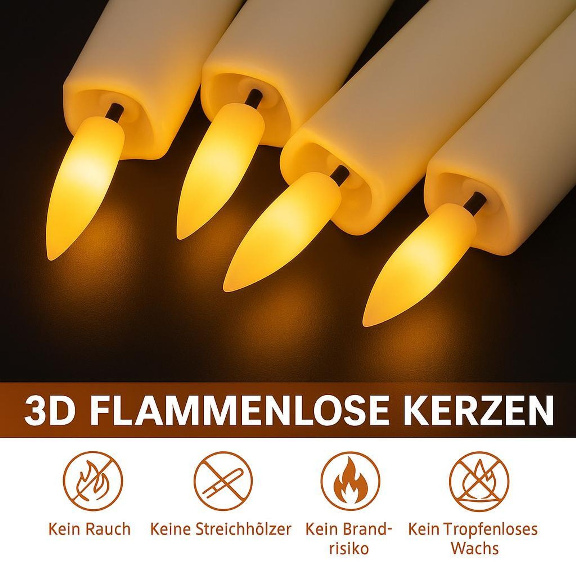 6er Set Echtwachs LED Stabkerzen 25 cm in Weiß, warmweiß flackernd, mit Timerfunktion und Fernbedienung, perfekte Deko für Fenster, Tisch & Advent