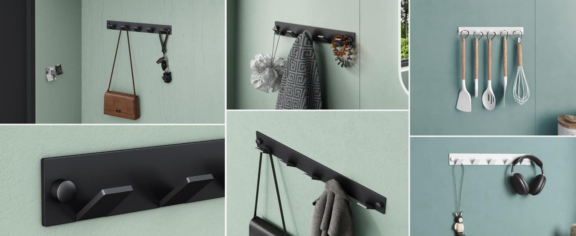Mai & Mai Kleiderhaken Wandgarderobe Wandhaken aus Edelstahl mit 5 Haken Garderobenleiste Garderobenhaken 30cm Matt schwarz Stalo-03