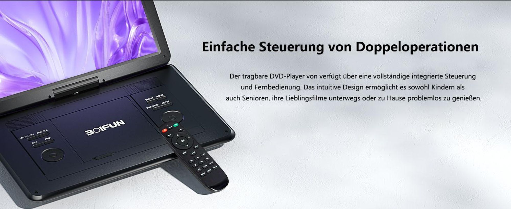 17.5" Tragbarer DVD Player mit 15.6" Drehbildschirm für Auto und Kinder unterstützt Synchronisierung von TV/USB/SD-Karte/CD/DVD Autoladegerät mit 32G