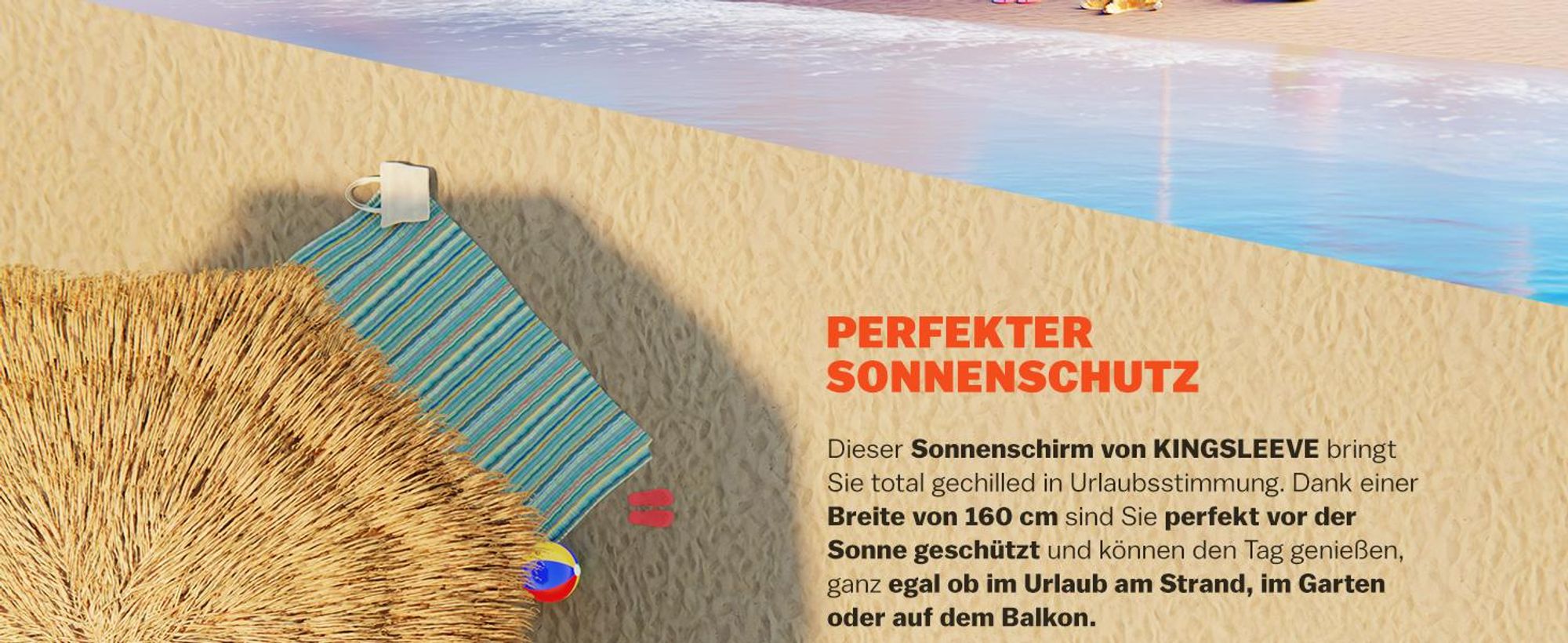 KINGSLEEVE® Sonnenschirm Hawaii Ø160cm Neigbar Höhenverstellbar UV Schutz 30+ Groß Rund Balkon Strand Strohschirm Strandschirm Bast Hawaiischirm Braun
