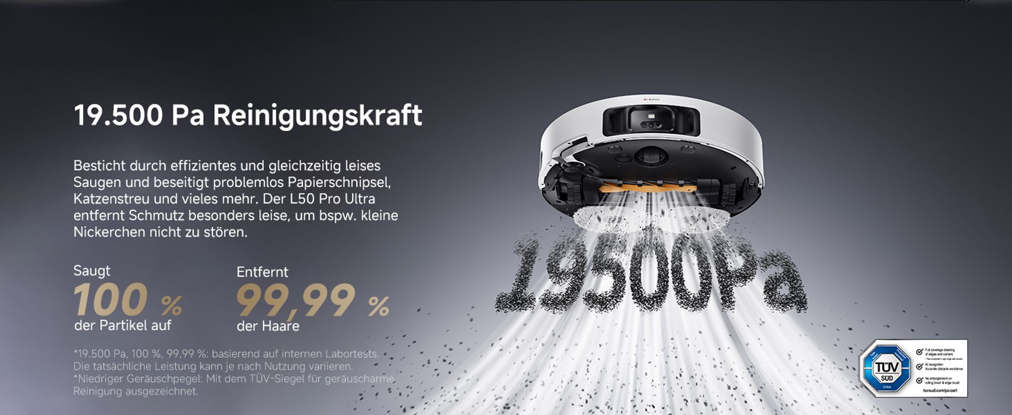 Dreame L50 Pro Ultra Staubsauger Roboter mit Wischfunktion,19500Pa Saugkraft,360°LiDAR Navigation,KI-Hindernisvermeidung,Selbstreinigend,Anti-Tangle