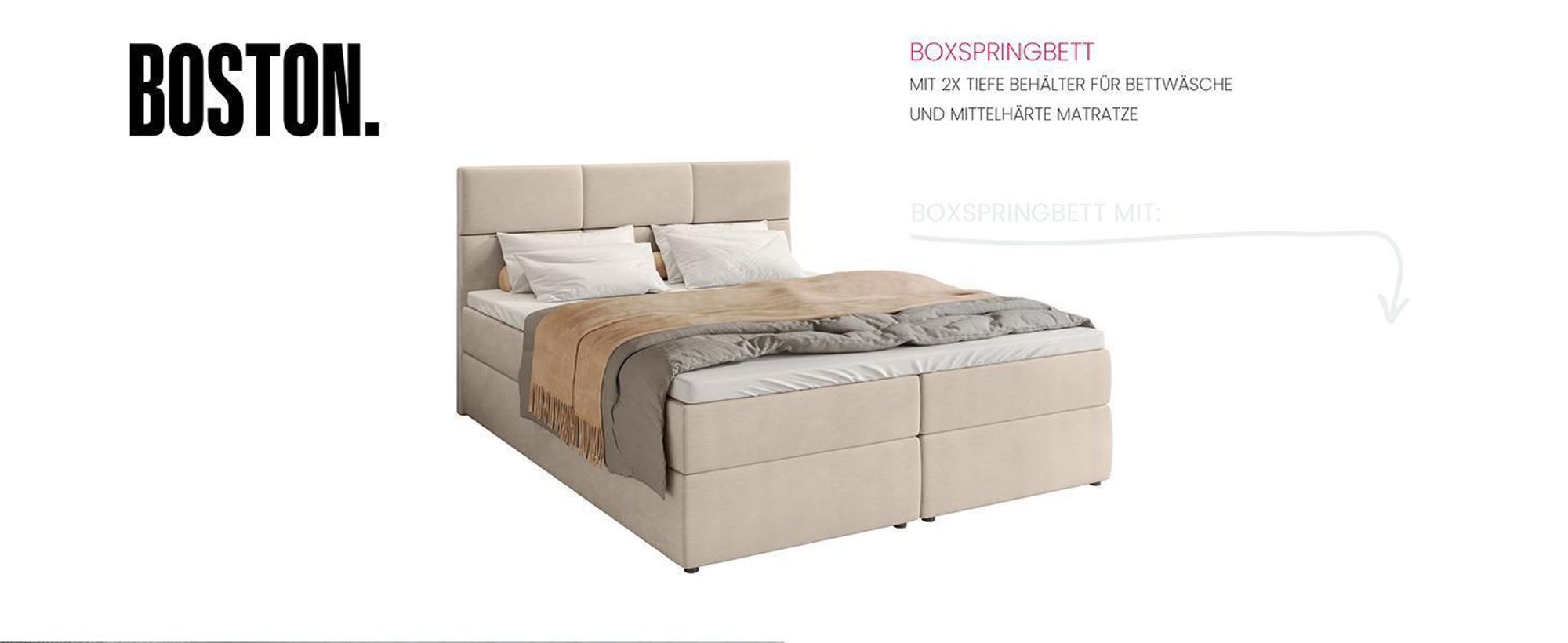 BroMARKT Boxspringbett BOSTON mit 2 Bettkasten, Bonell-Matratze, Polsterbett, Bett (Beige, Cosmic 10, 180 x 200 cm)