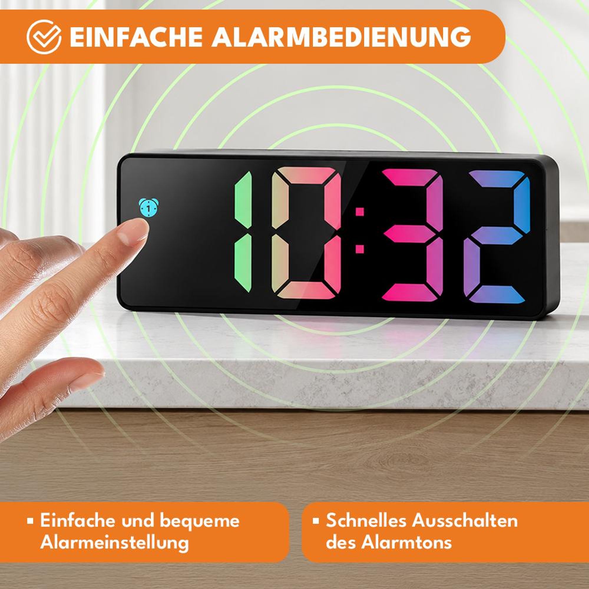 KRUMAD LED Wecker Digital, Digitaluhr mit großen Zahlen, Nachttisch Uhr mit Alarm und Snooze Funktion, lautloser Wecker, batteriebetrieben, USB