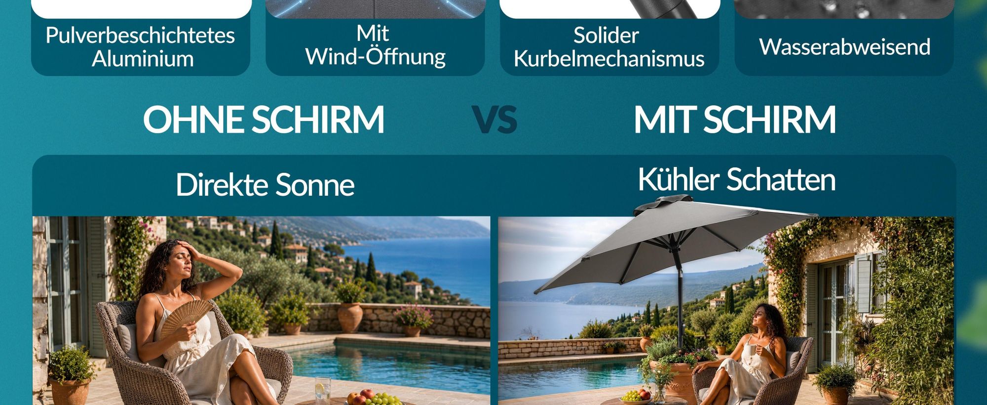 KINGSLEEVE Sonnenschirm 200 cm UV Schutz 80+