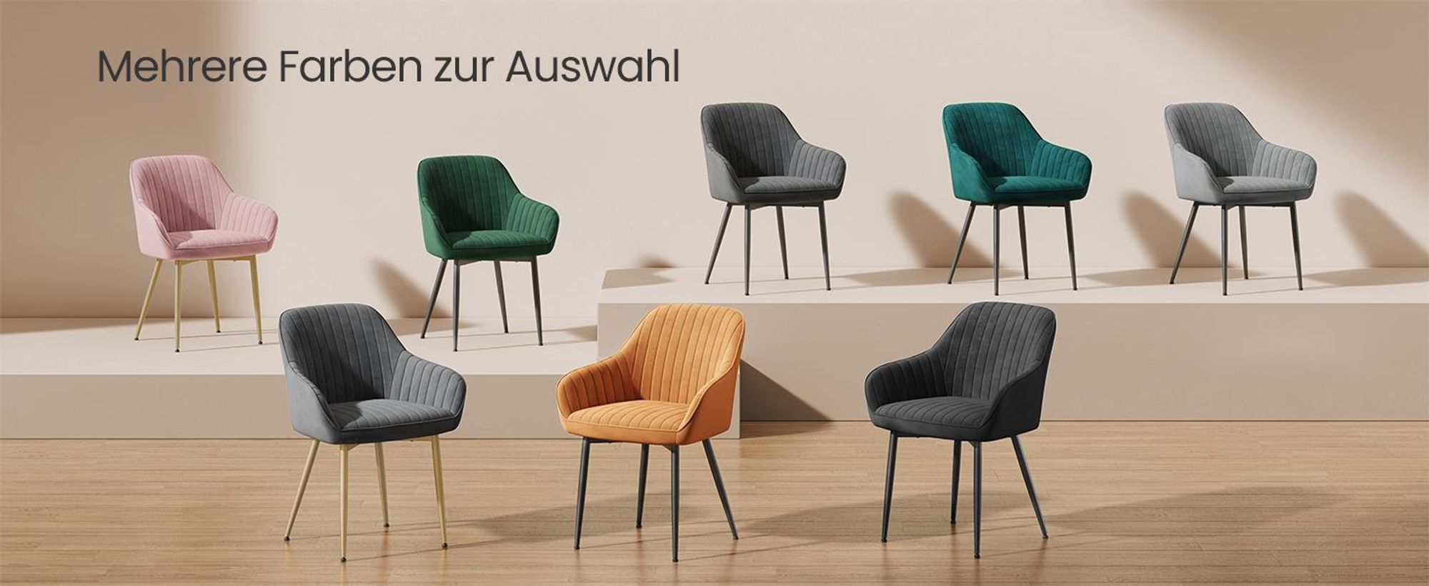SONGMICS Polsterstuhl mit Metallbeine, Samt, Pastellrosa-Blassgold (2er-Set)