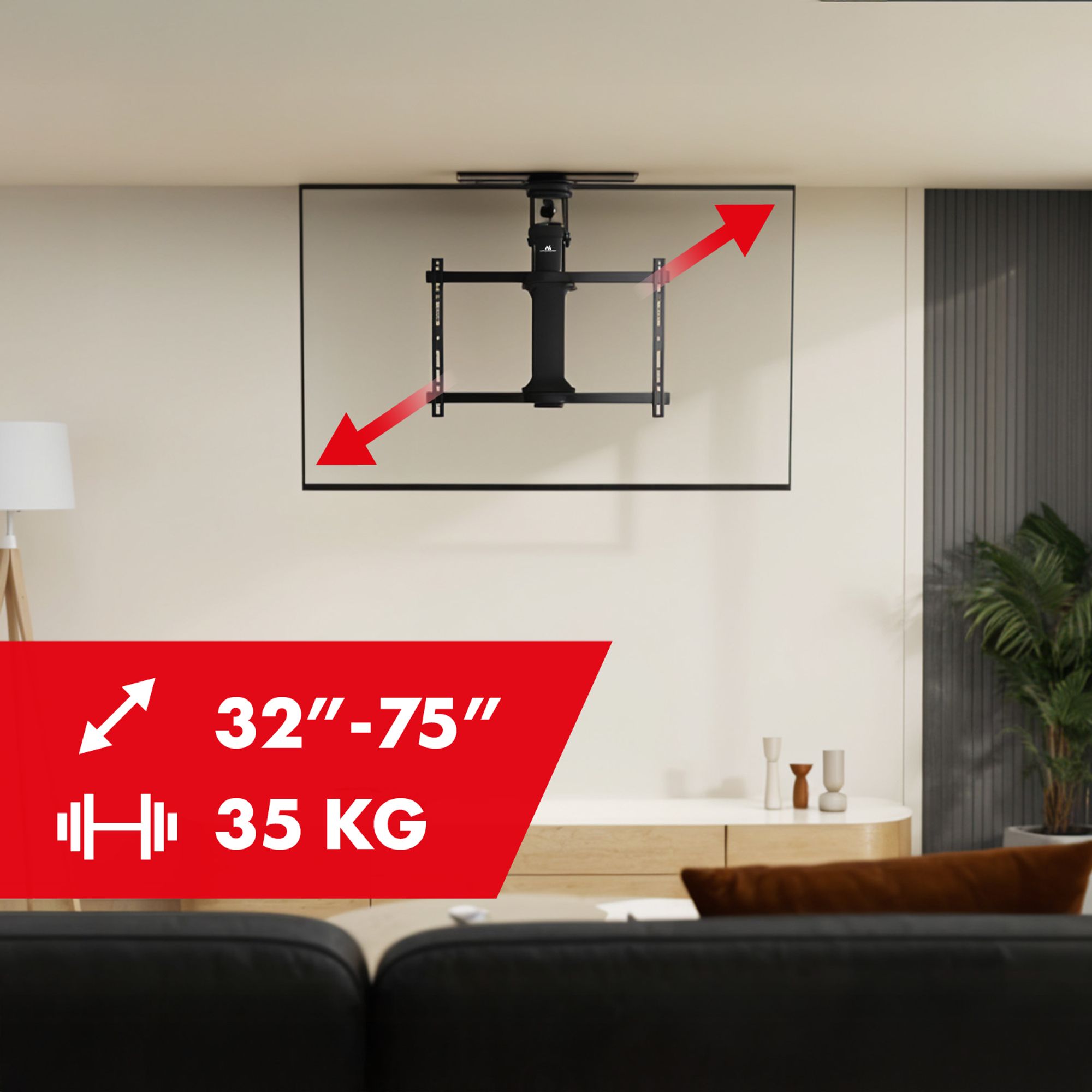 Maclean elektrische Deckenhalterung für TV TUYA-Unterstützung max VESA 600x400 90st schwenkbar, 32"-75" 35kg MC-490