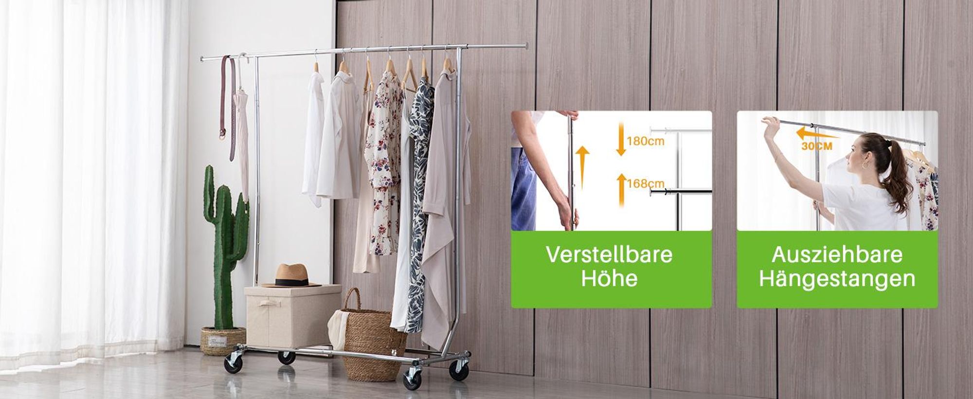 HOKEEPER Rolling Kleiderständer,113kg Tragfähigkeit Kommerzielle Grade Kleidung Kleiderständer, Heavy Duty Sing Rail Einstellbare zusammenklappbare