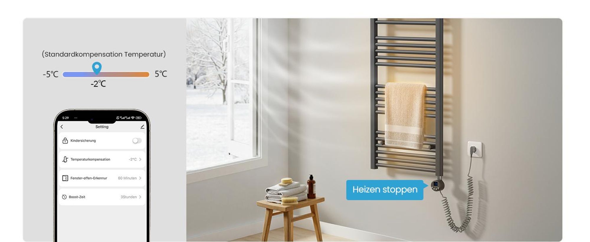 Heilmetz Smart WLAN Heizstab 300W für Badheizkörper, G 1/2" Standardgewinde, App & Sprachsteuerung (Tuya/Alexa), IPX4