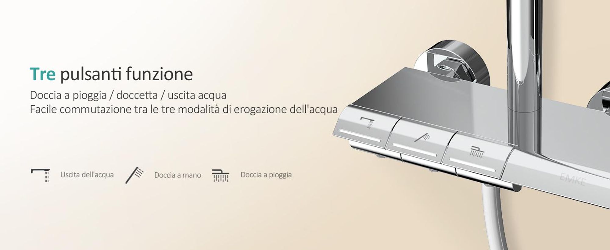Sistema doccia EMKE con termostato, soffione a pioggia da 36x24 mm, doccetta manuale con 3 intensità di getto, doccia a pioggia, miscelatori per bagno e doccia, conformità KTW, finitura cromata