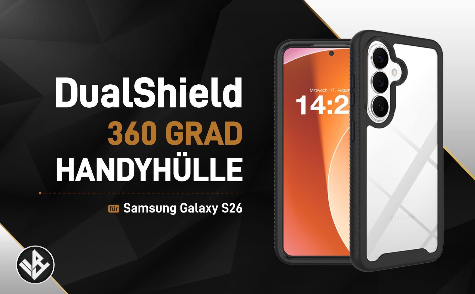 Schwarze 360 Grad Hülle für Samsung Galaxy S26 mit Kameraschutz