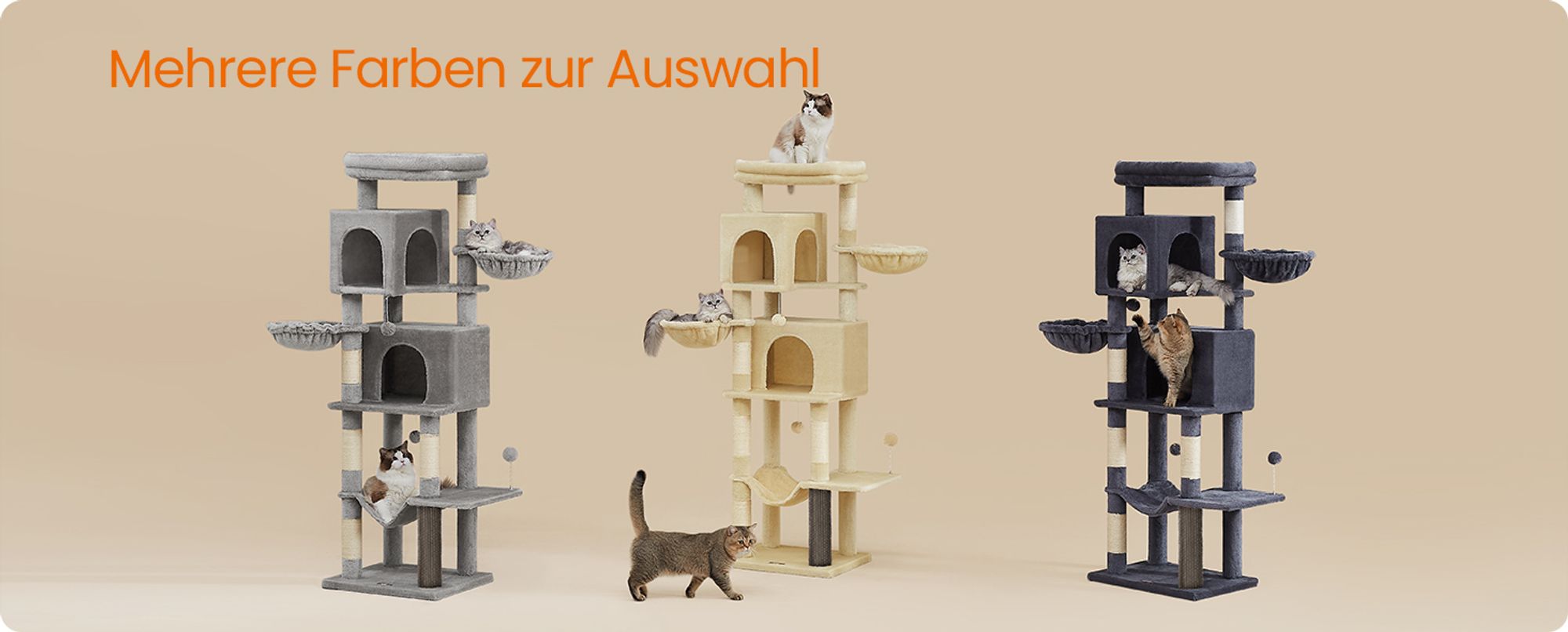Feandrea Kratzbaum groß, XL, mehrstöckiger Katzenbaum mit Höhlen und Liegemulden