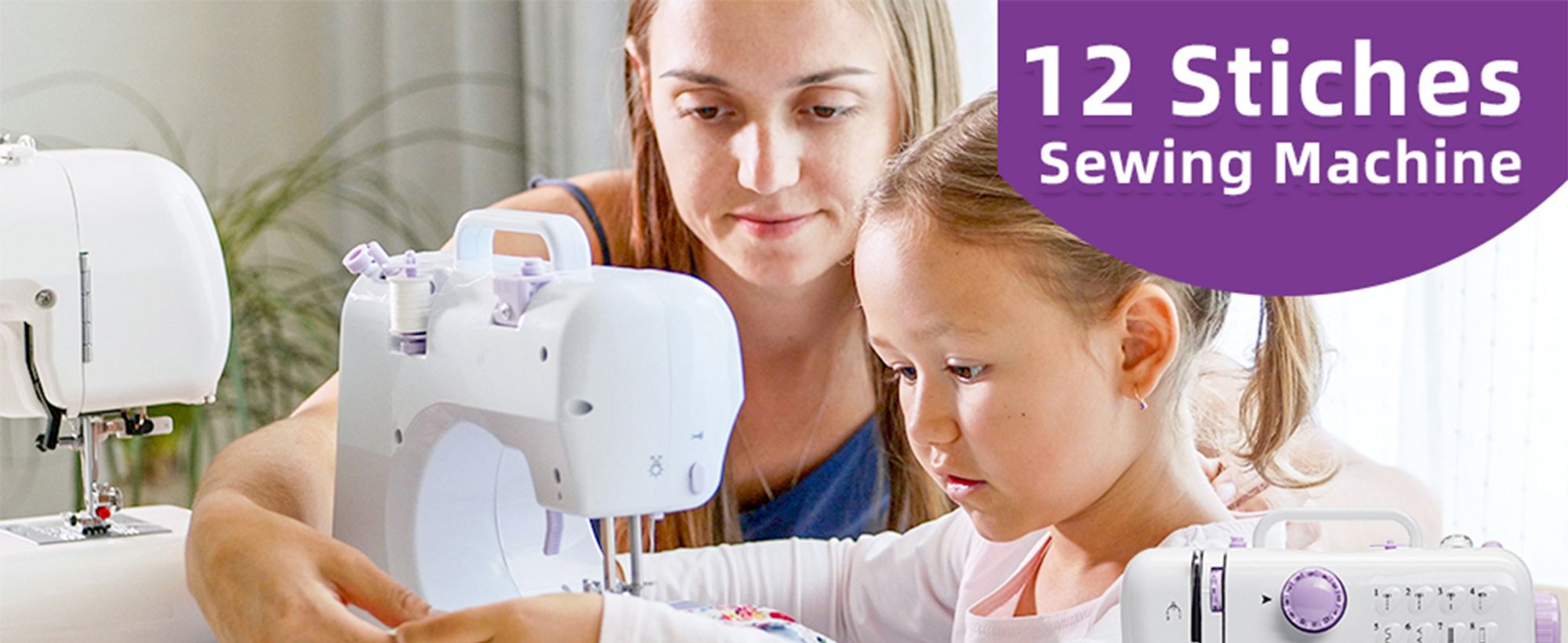 Nähmaschine, Handnähmaschine, Nähen Maschine, Strickmaschine, mit 2 Schalter und 12 Programme, Haushalt, mit 12 integrierten Sticharten, für Anfänger