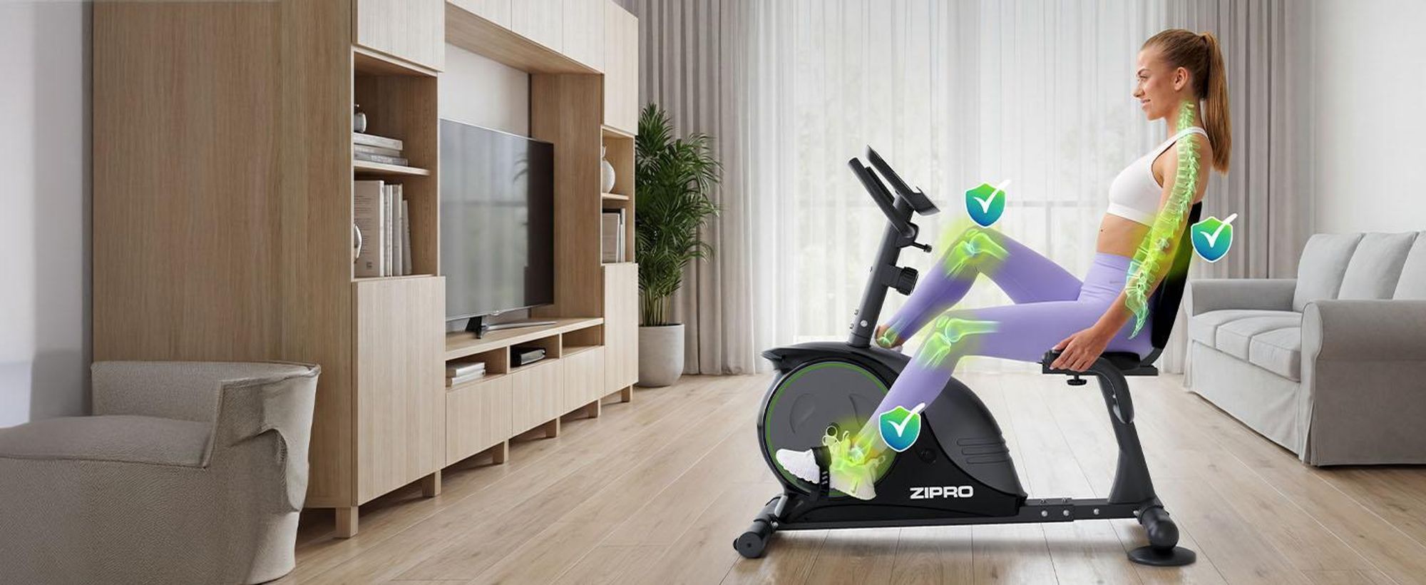 Zipro Easy recumbent bike | ergometro recumbent per l'allenamento a casa | cyclette con 8 livelli di resistenza | massa volanica di 8 kg