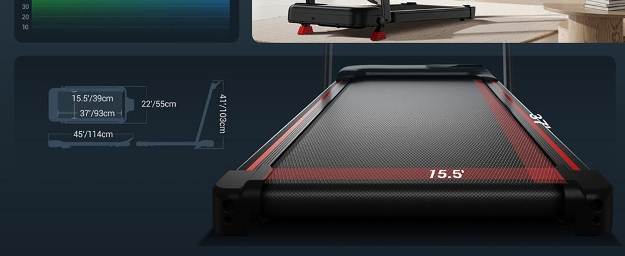 ROBORE U18F Skladací bežecký pás s 15 % sklonom – tichý motor s výkonom 2,5 HP, nosnosť až 136 kg, 3 manuálne nastavenia sklonu (2 %/10 %/15 %), kompaktné rozmery v zloženom stave