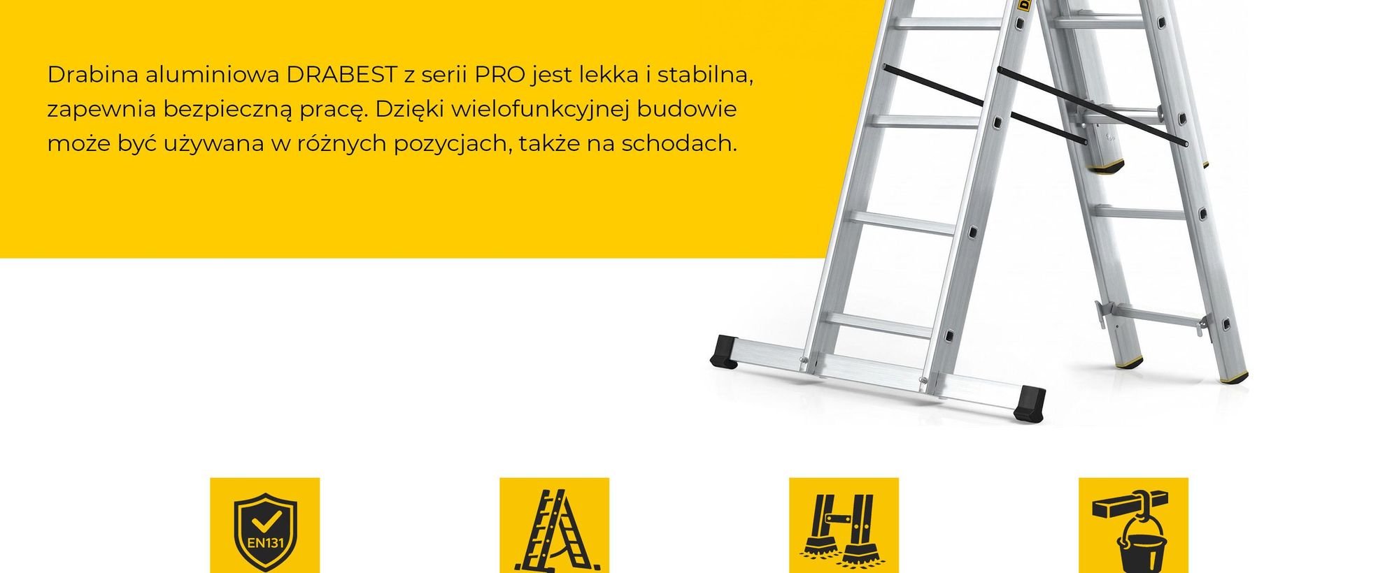 Drabest | drabina aluminiowa PRO Series - drabina wielofunkcyjna 3-częściowa - drabina przemysłowa - 3×7 stopni - wysokość robocza 5 m - udźwig 150 kg