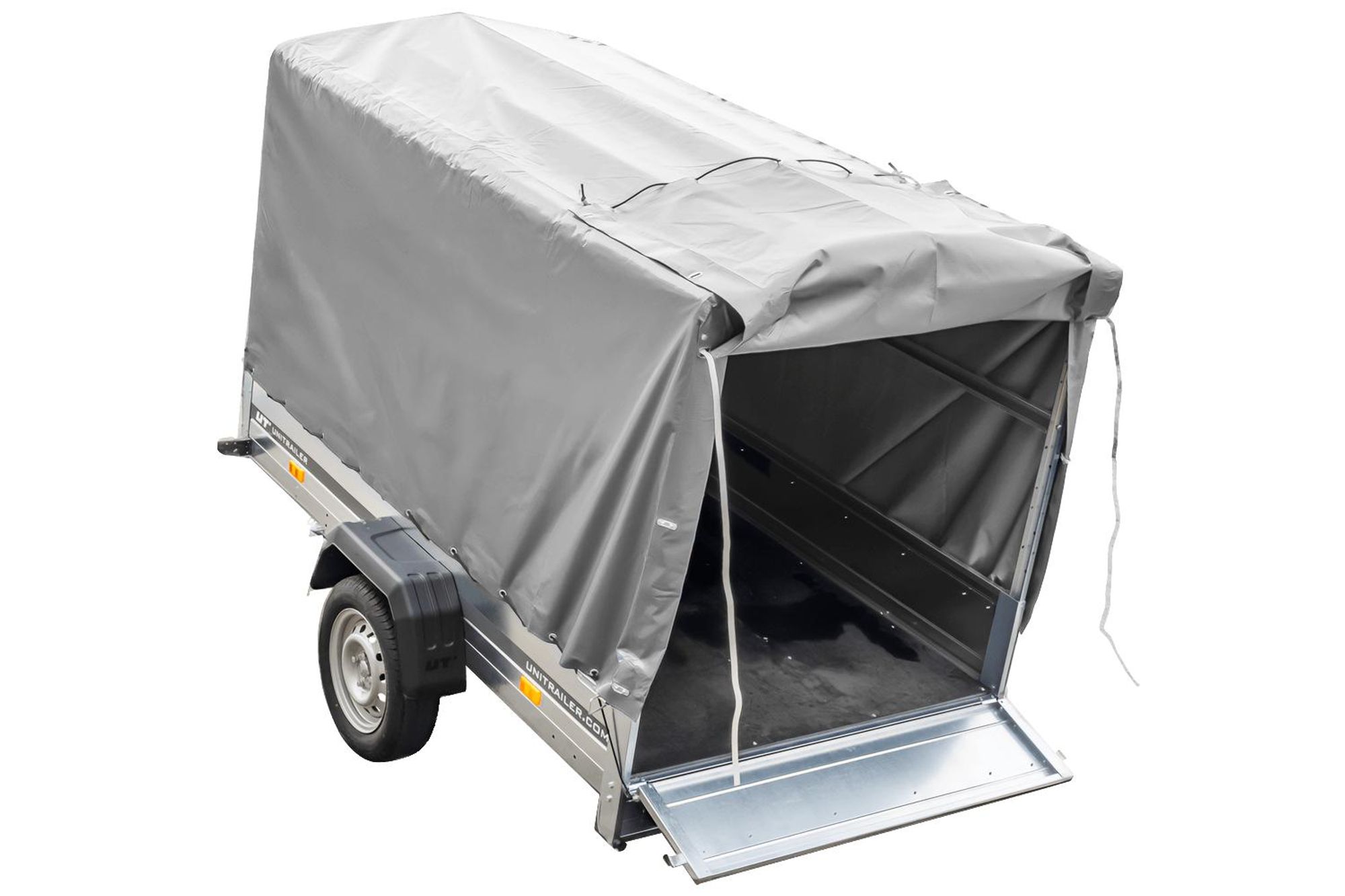 Przyczepka jednoosiowa 230x125 UNITRAILER GARDEN 230 KIPP ze stelażem H-1100 i pokrowcem szarym