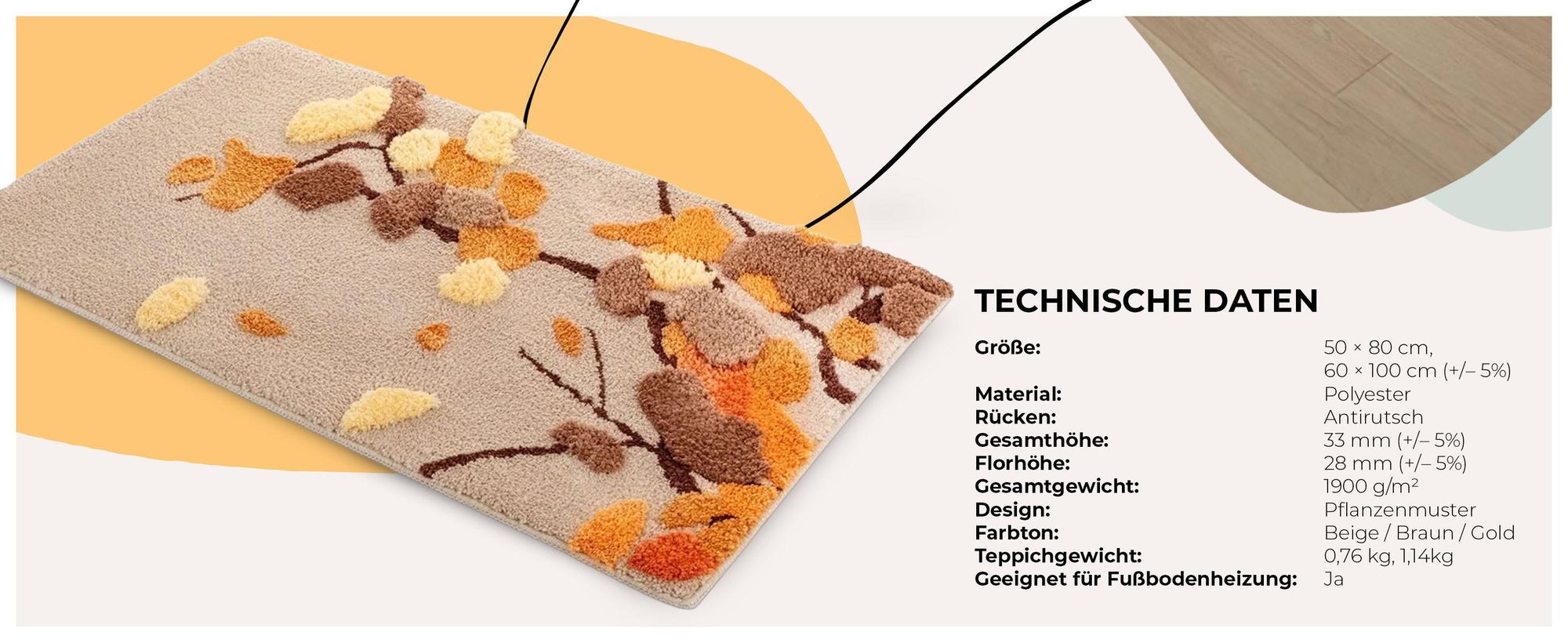 Badteppich, Badematte, Badezimmer, Schlafzimmer, Kinderzimmer, Teppich, Beige, Maschinenwaschbar