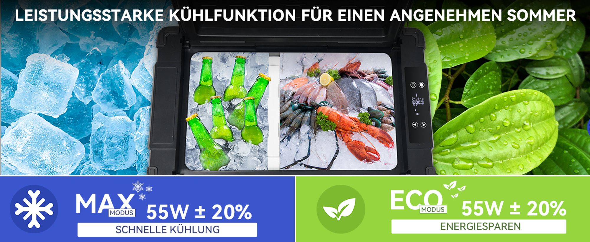 Puluomis Kompressor Kühlbox 50L elektrisch Auto Camping 12V 230V, Gefrierbox Tragbar, Kühl - Gefrierkombination bis -20° C, schwarz