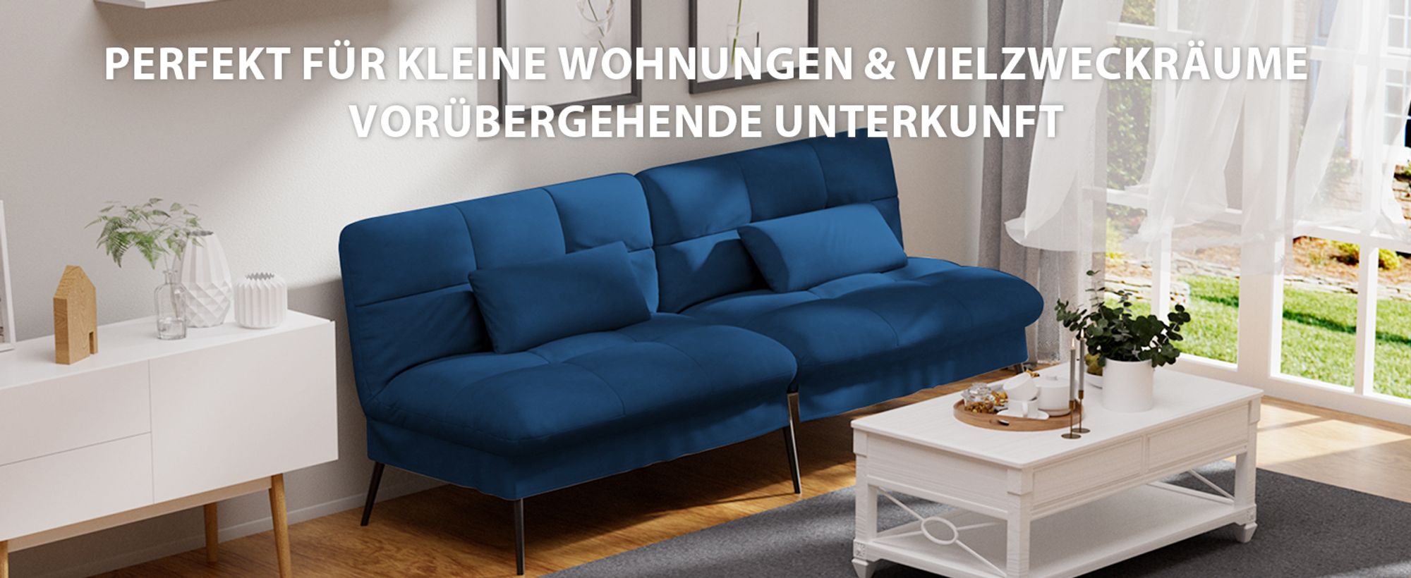 COMHOMA Sofa Schlafsofa mit Schlaffunktion, überzug Futon Klappsofa, Bettcouch, ecksofa, Couch Gästebett, 3-Sitzer Sofa, mit verstellbare Rückenlehne aus Stoff, blau