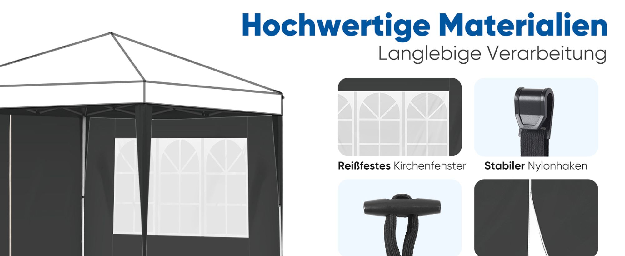 Sekey 2 Seitenteile für 3x3 /3x6m/3x9m pavillon mit Reißverschluss und Fenster, Schwarz