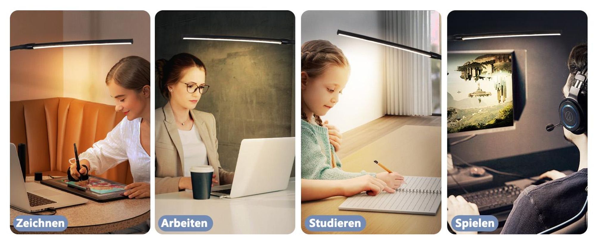 ZMH Schreibtischlampe LED Tischleuchte Dimmbar Klemmbar Tischlampe Schwarz Arbeitsleuchte Schreibtisch 5W Schreibtischleuchte Bürolampe Tageslichtlampe Büro Klemmleuchte mit Ladefunktion