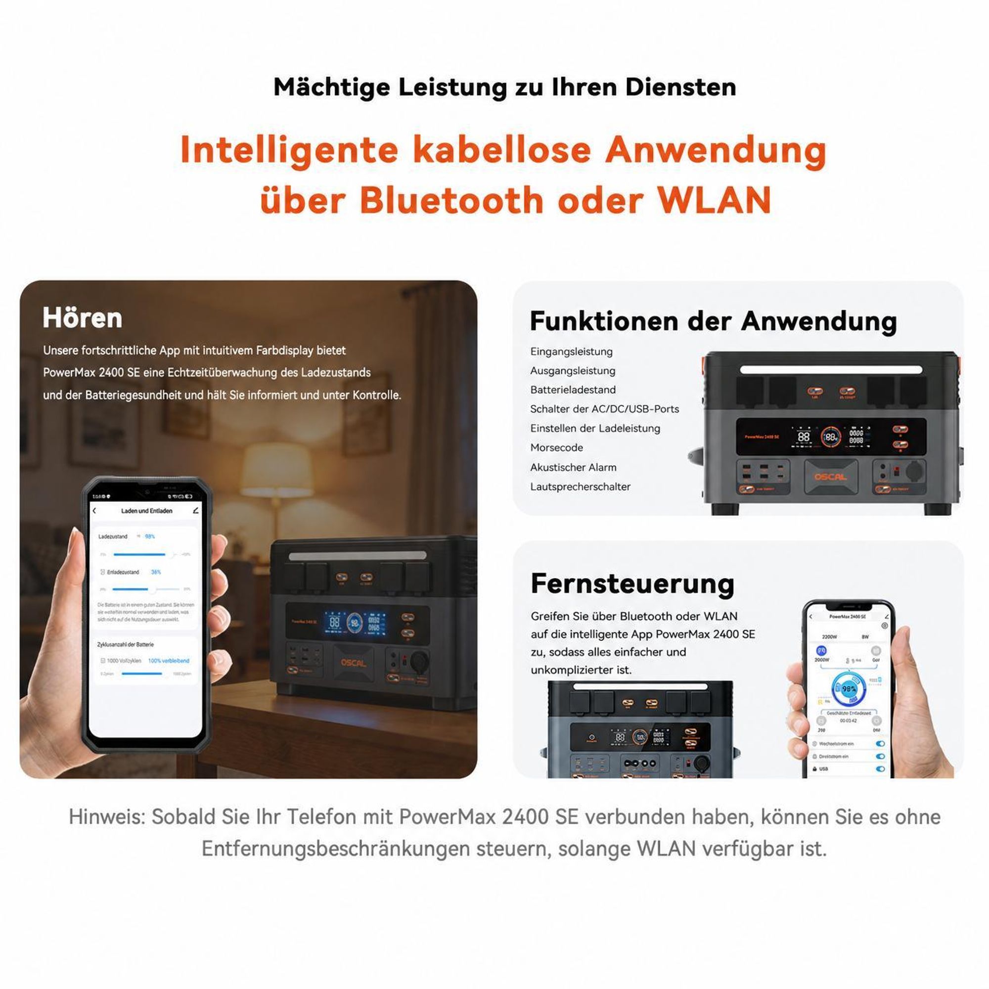 OSCAL PowerMax 2400 SE Trennbare Solarspeicher 2400W Powerstation mit Stereo, Microinverter + PM400Pro Faltbares Solarpanel 400W Mobile Solaranlage