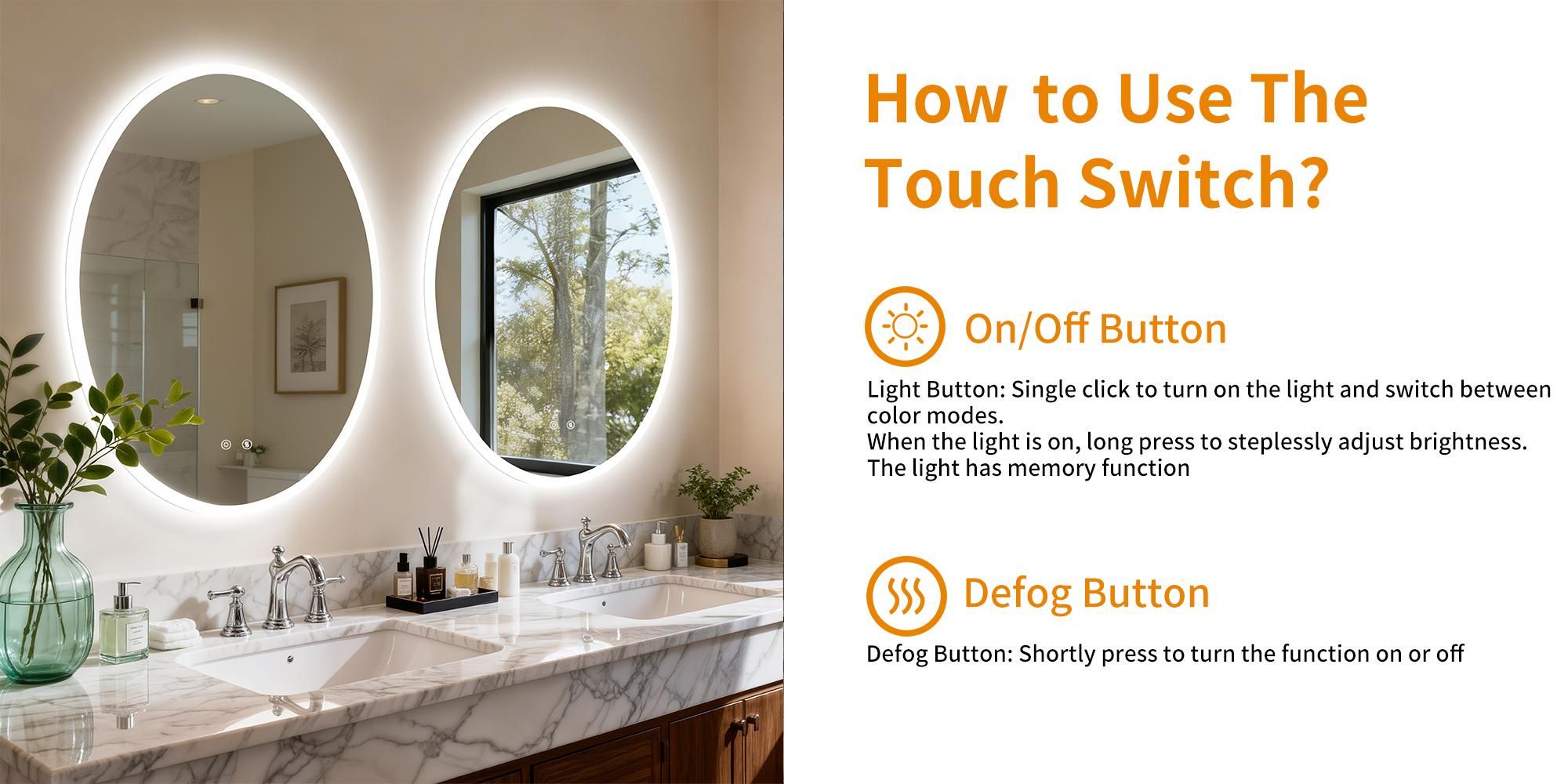 WISFOR Ovaler LED Badezimmerspiegel 70x90 cm Dimmbar Touch Anti-Beschlag 3 Lichtfarben
