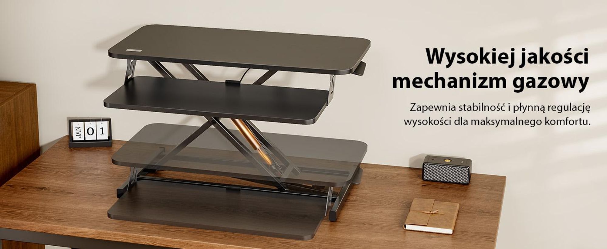 SENSE7 Desktop – konwerter, czarny, ergonomiczna nakładka na biurko, regulowana wysokość, stanowisko do pracy na stojąco i siedząco, 81 x 40 cm, biurko do pracy na stojąco, stojak na monitor, PC