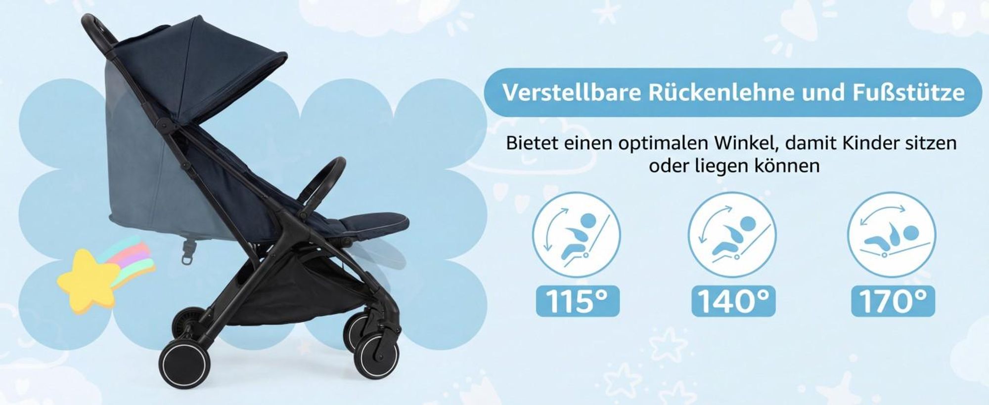 COSTWAY Kinderwagen, Reisebuggy mit Liegefunktion, Kinderbuggy mit Rückenlehne, Verdeck & Fußstütze, Babywagen mit Sicherheitsgurt bis 15 kg, Rosa