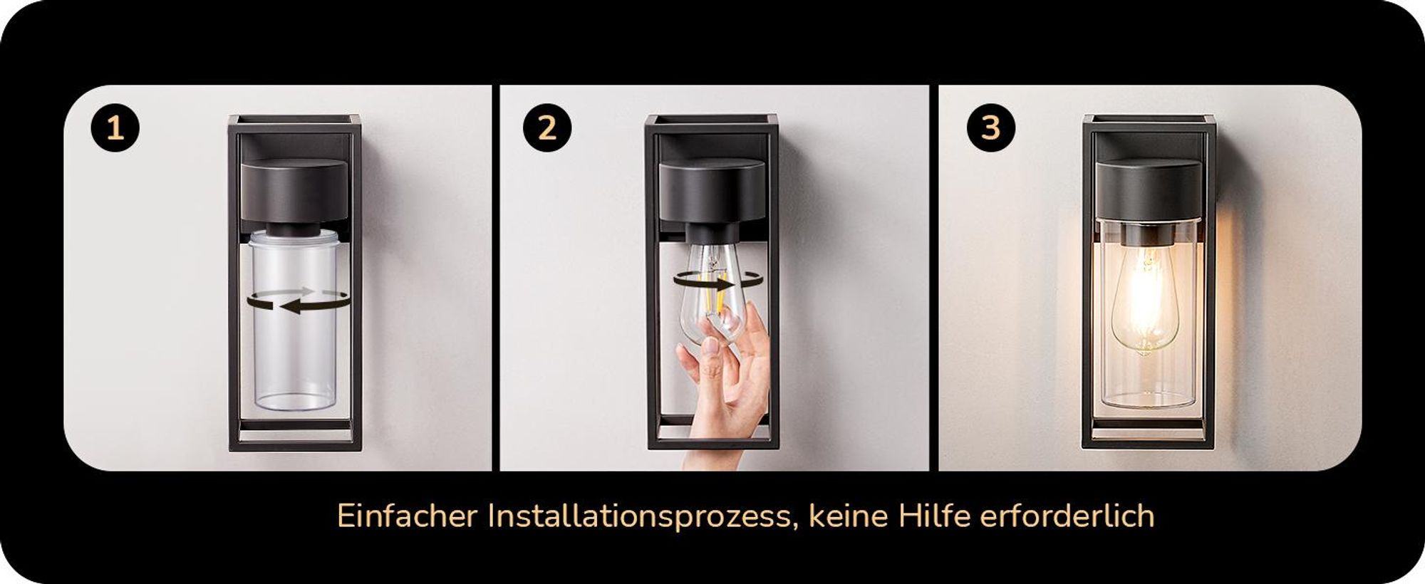 EDISHINE Wandleuchte Innen/Außen, E27 Wandlampe für Hauswand, Aussenlampe IP44,Schwarz