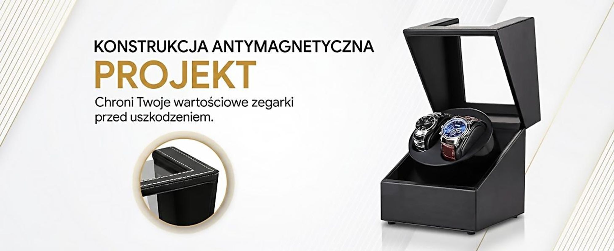 Wiatrak do zegarków Olvy na 2 zegarki, wyjątkowo cichy silnik, czarny lakier z oświetleniem LED, wiatrak do zegarków