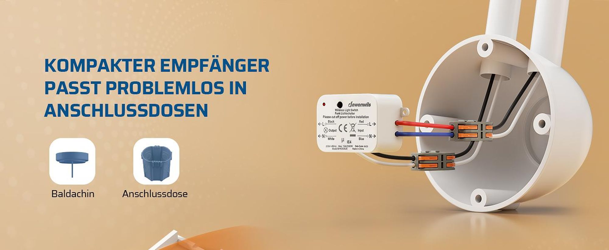 DEWENWILS Funk-Lichtschalter Set 230V, Magnetischer Funkschalter Mit Empfänger, Drahtlos, Reichweite Bis 30 m, 2300 W