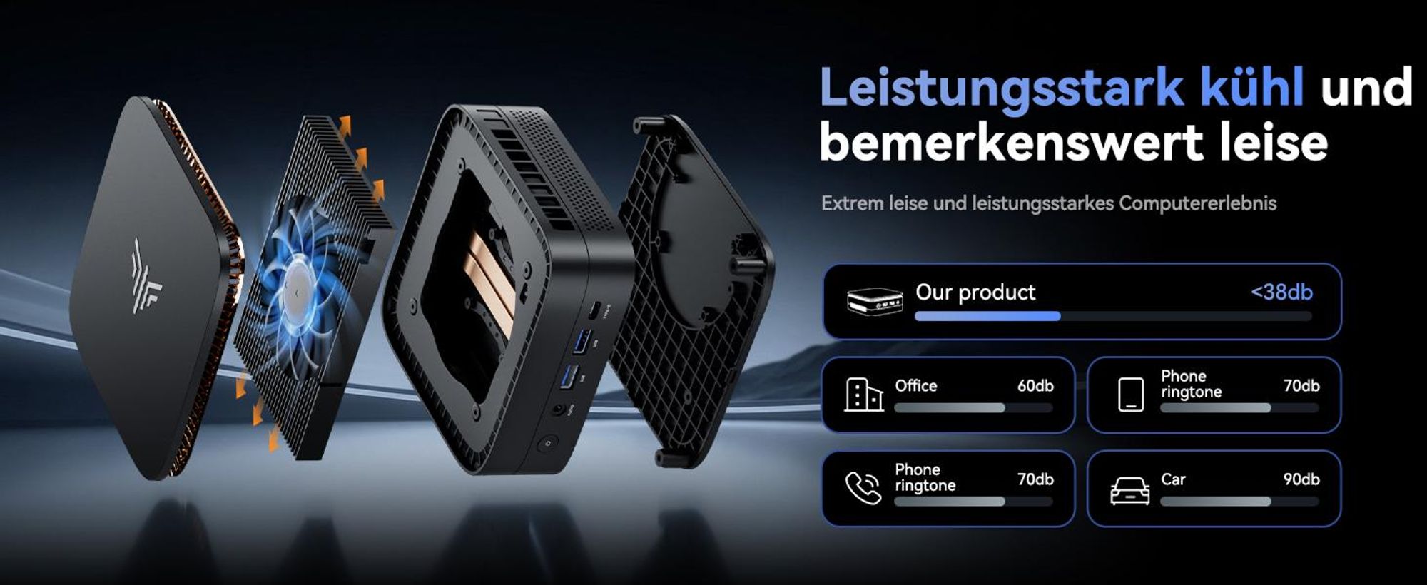 ACEMAGIC P1 Mini PC,AΜD Ryzen R2544 (4C/8T, bis 3,7 GHz) | 8GB DDR4+256GB SSD(max.4TB) | Windows11 Pro | WiFi 5 | BT4.2