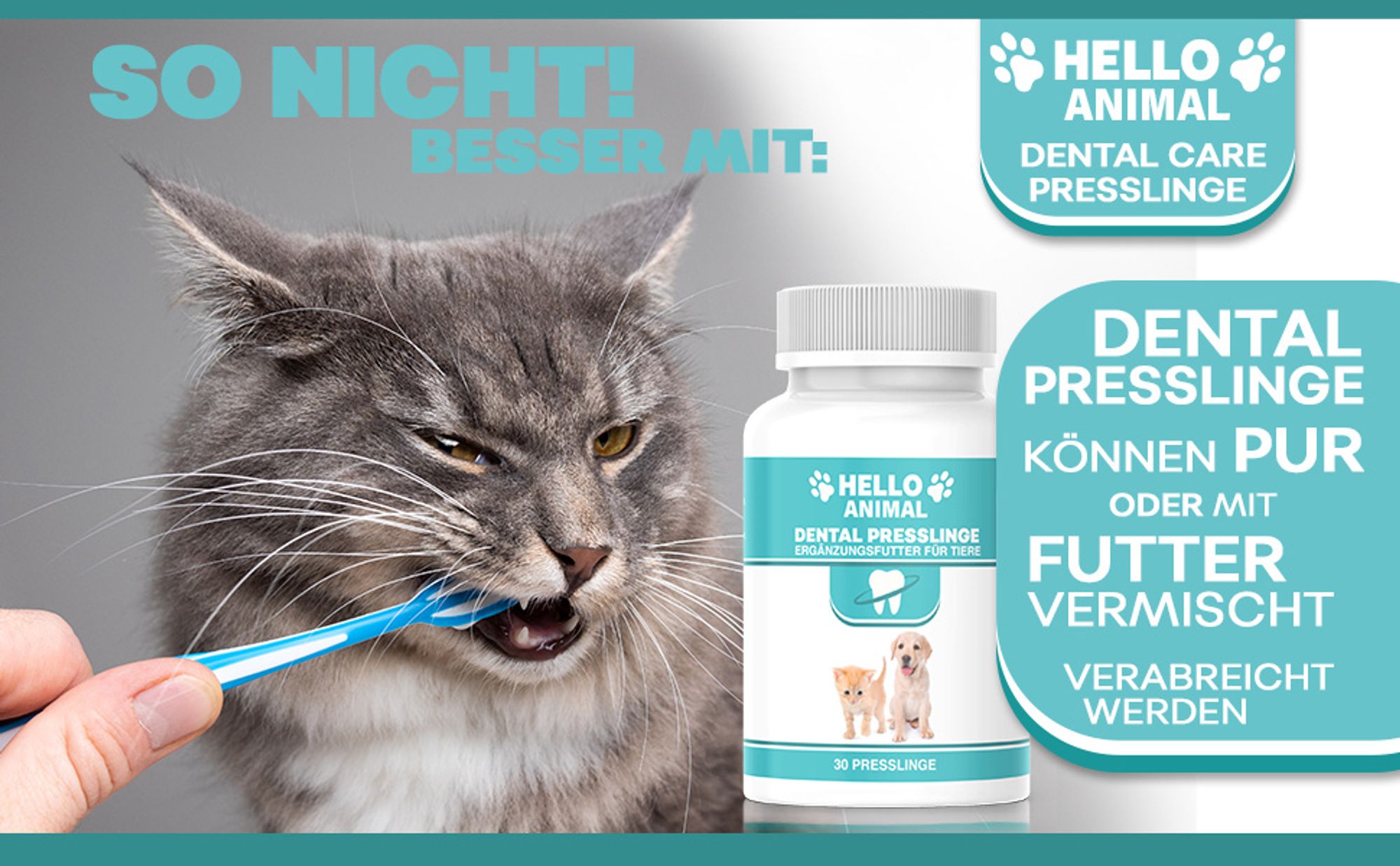 Hello Animal® Dental Presslinge – Dental - für Hunde – Zahnsteinspray für Hunde – Zahnstein selbst entfernen – Zahnspray für Hunde gegen Mundgeruch