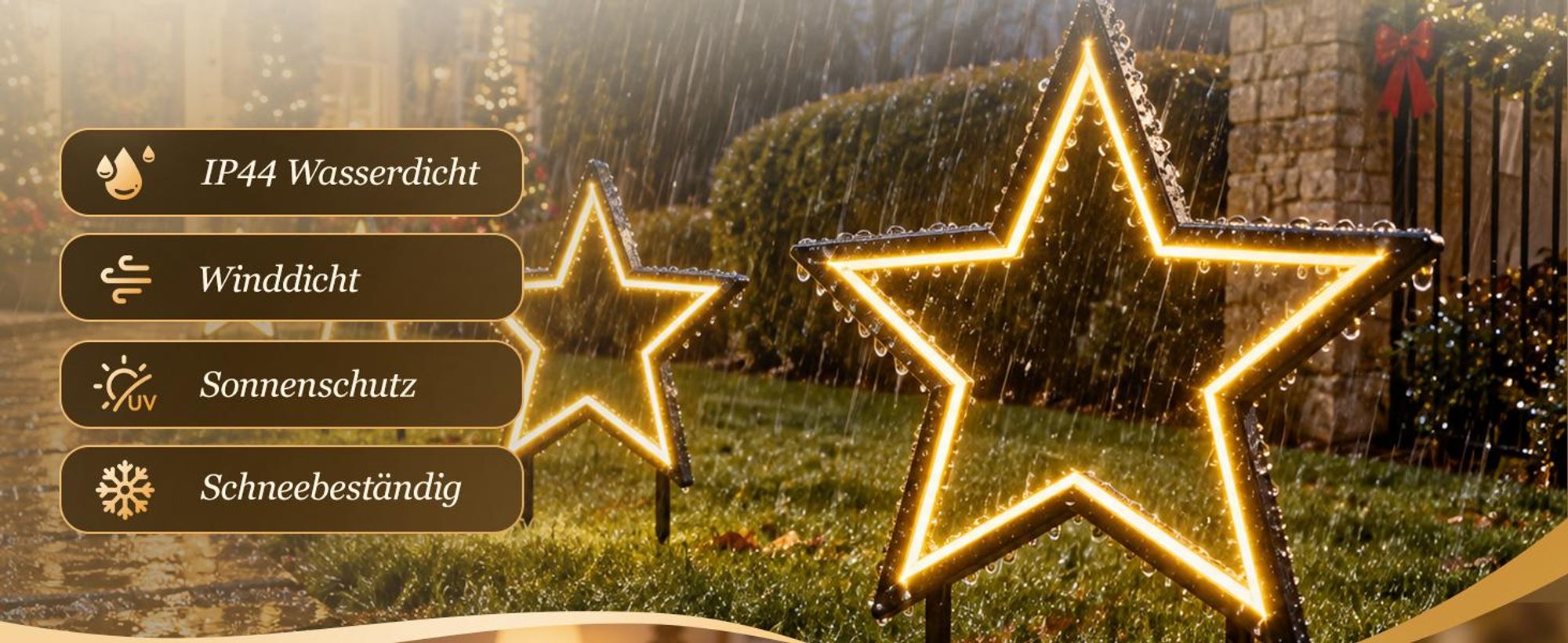 50cm LED Gartenstecker Stern Garten Stern Leuchte WeihnachtssternWeihnachtsbeleuchtung mit Erdspieß 100 LED Beleuchtet Warmweiß