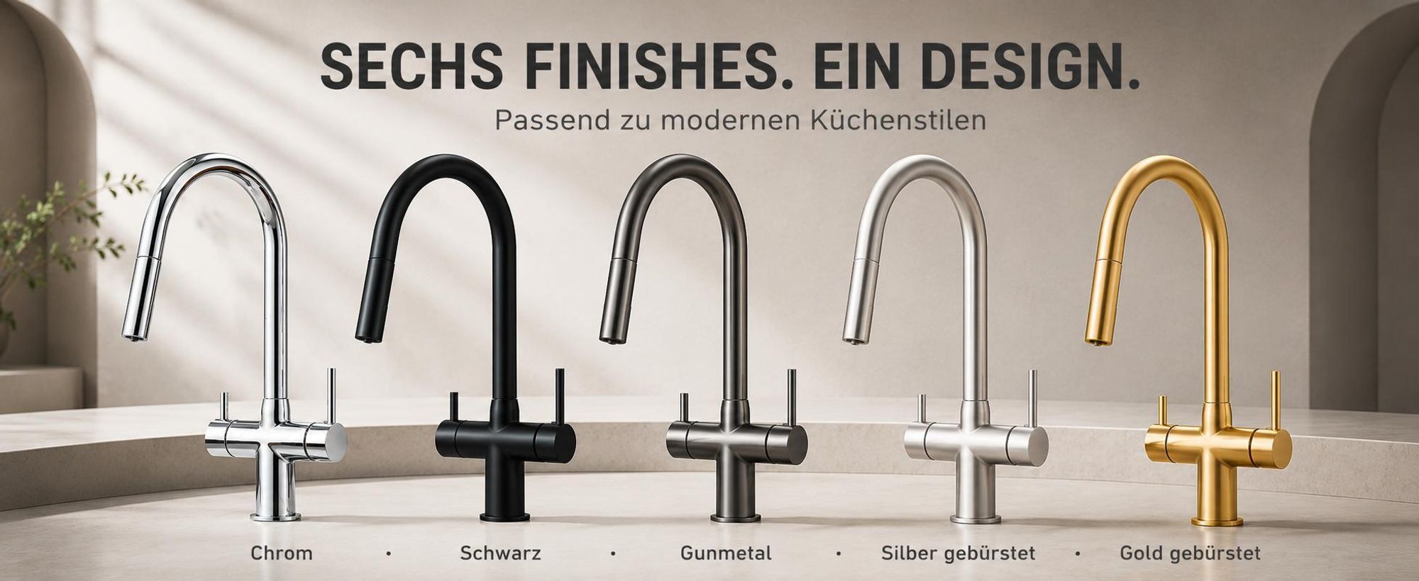 Ari Slender 3-Wege Küchenarmatur Schwarz Matt Mit Ausziehbrause, Filterwasser-Auslauf, 360° Drehbar, Messingkörper, 2 Hebel