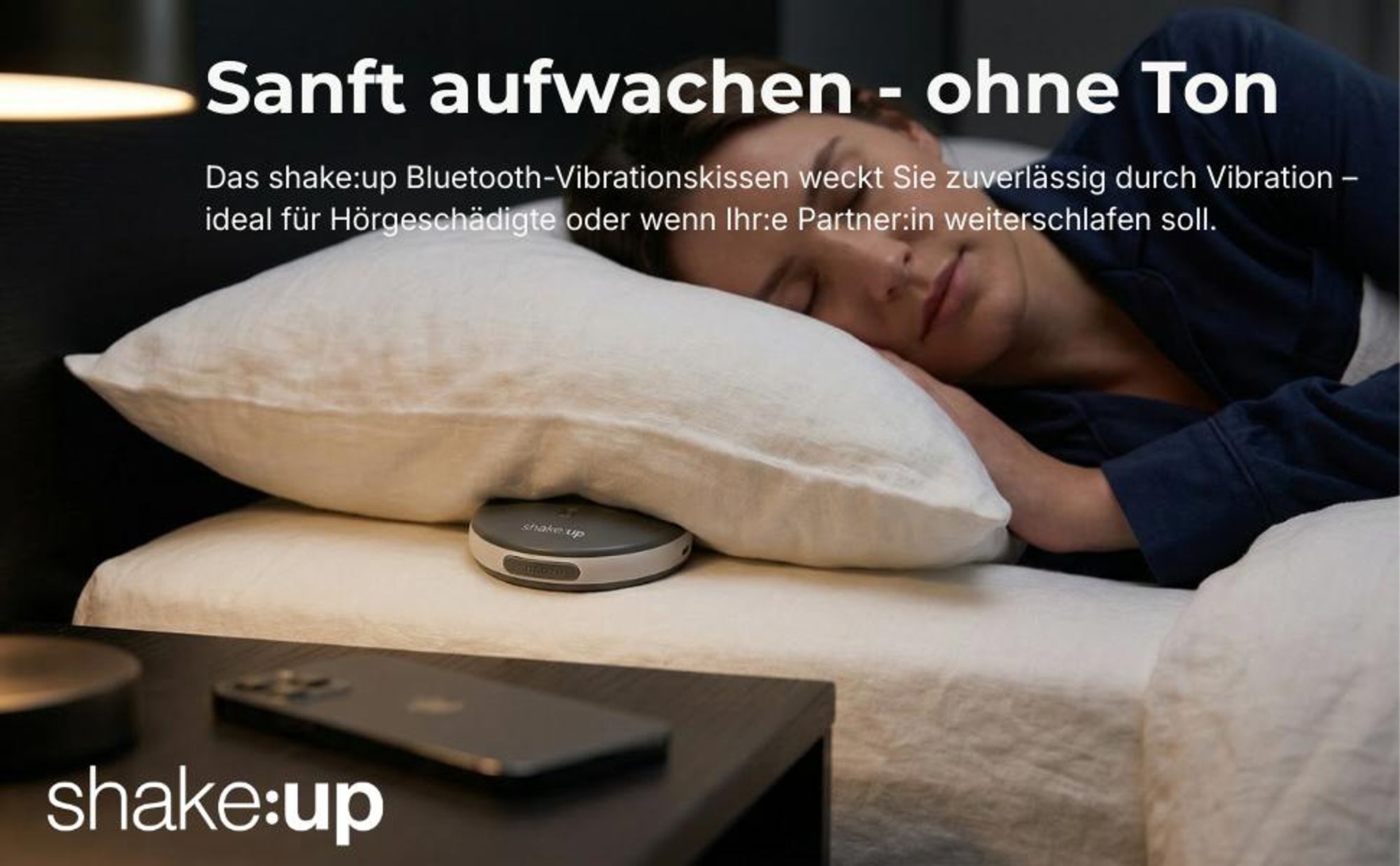 Shake-Up Pro kabelloser Bluetooth Vibrationswecker – starke Vibrationsscheibe für Smartphones