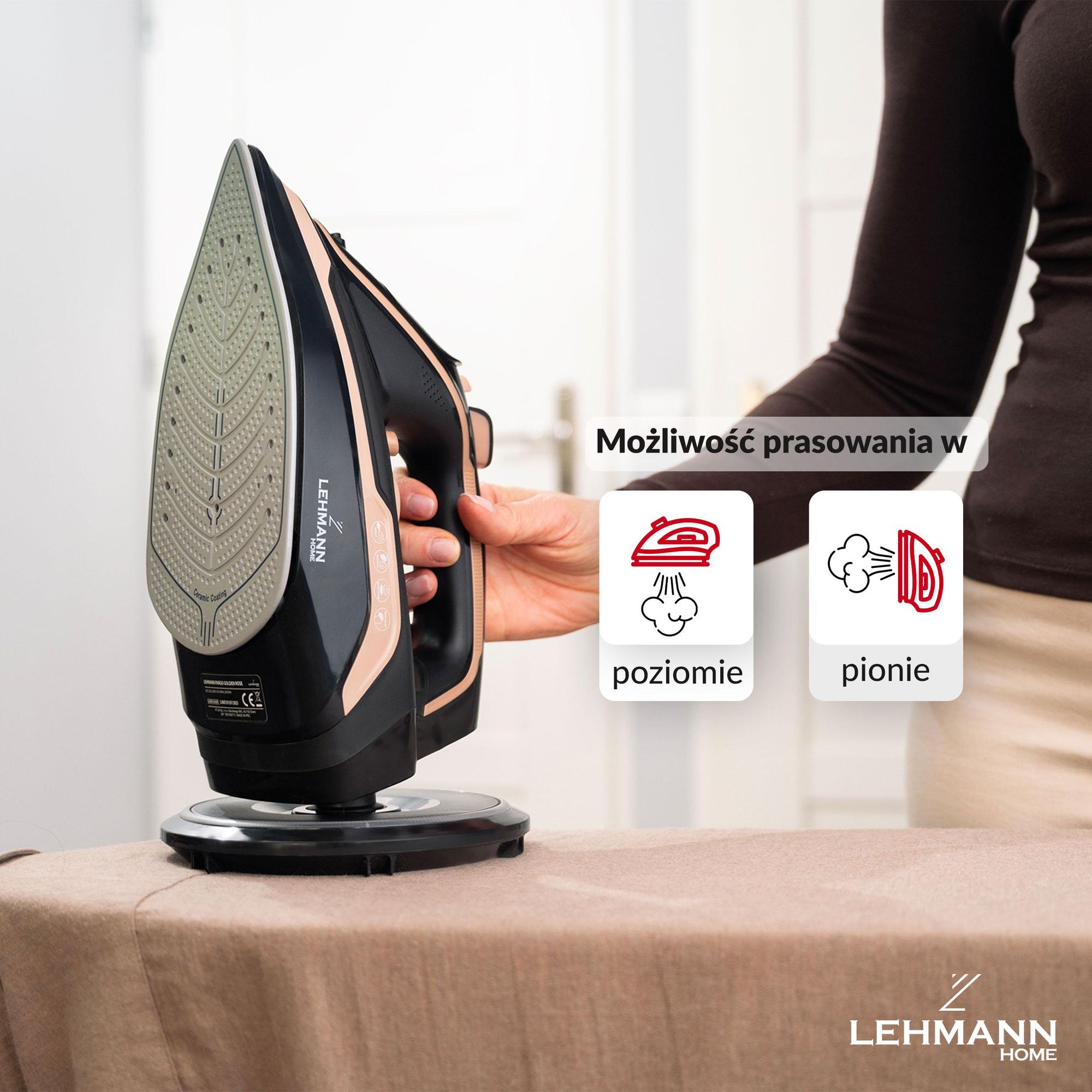 Żelazko bezprzewodowe parowe LEHMANN PARGO GOLDEN ROSE, do 3000W, podświetlane, ceramiczna stopa, Auto Shut Off, System Antywapienny
