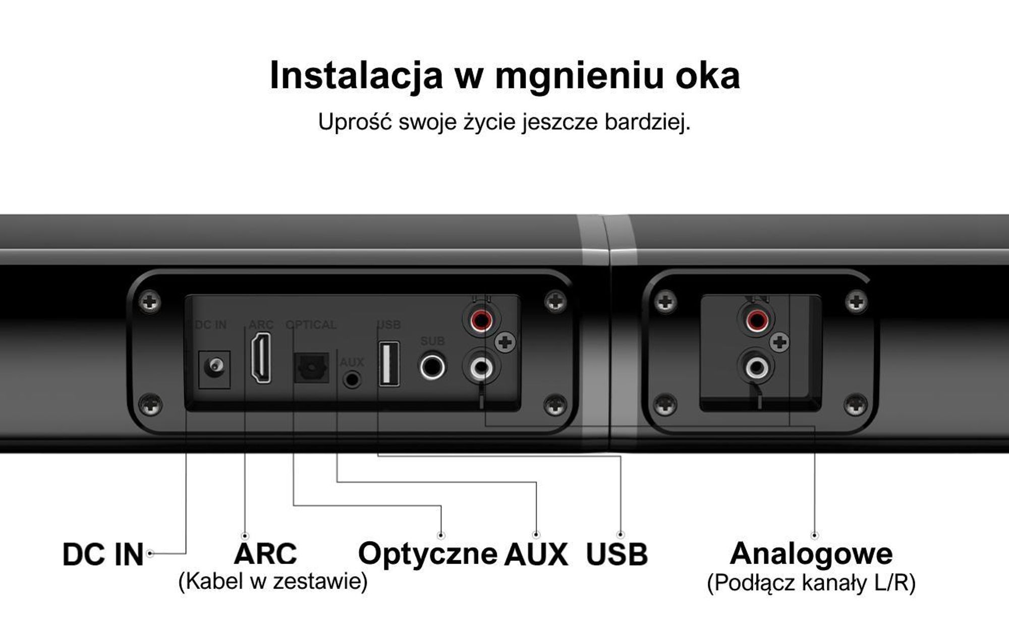 Soundbar ULTIMEA do telewizorów, dzielony soundbar 2 w 1 o mocy 100 W z Bluetooth® 5.3, głośnik telewizyjny z 3 trybami korektora i regulowanym basem, ARC/optyczne/Aux