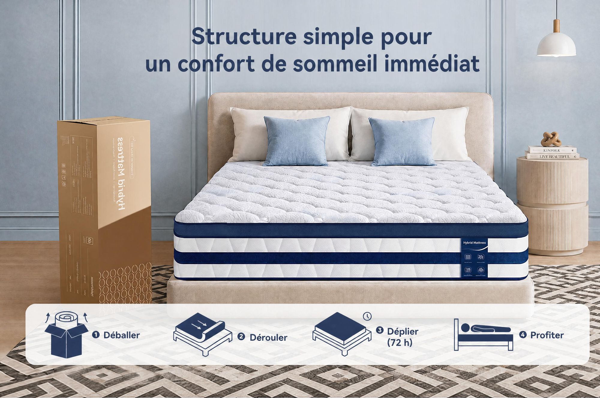 Materasso 140x200, 26 cm di altezza, con topper integrato, materasso a molle insacchettate a 7 zone, livello di supporto H3/H4 – rivestimento premium da 420 g/m²