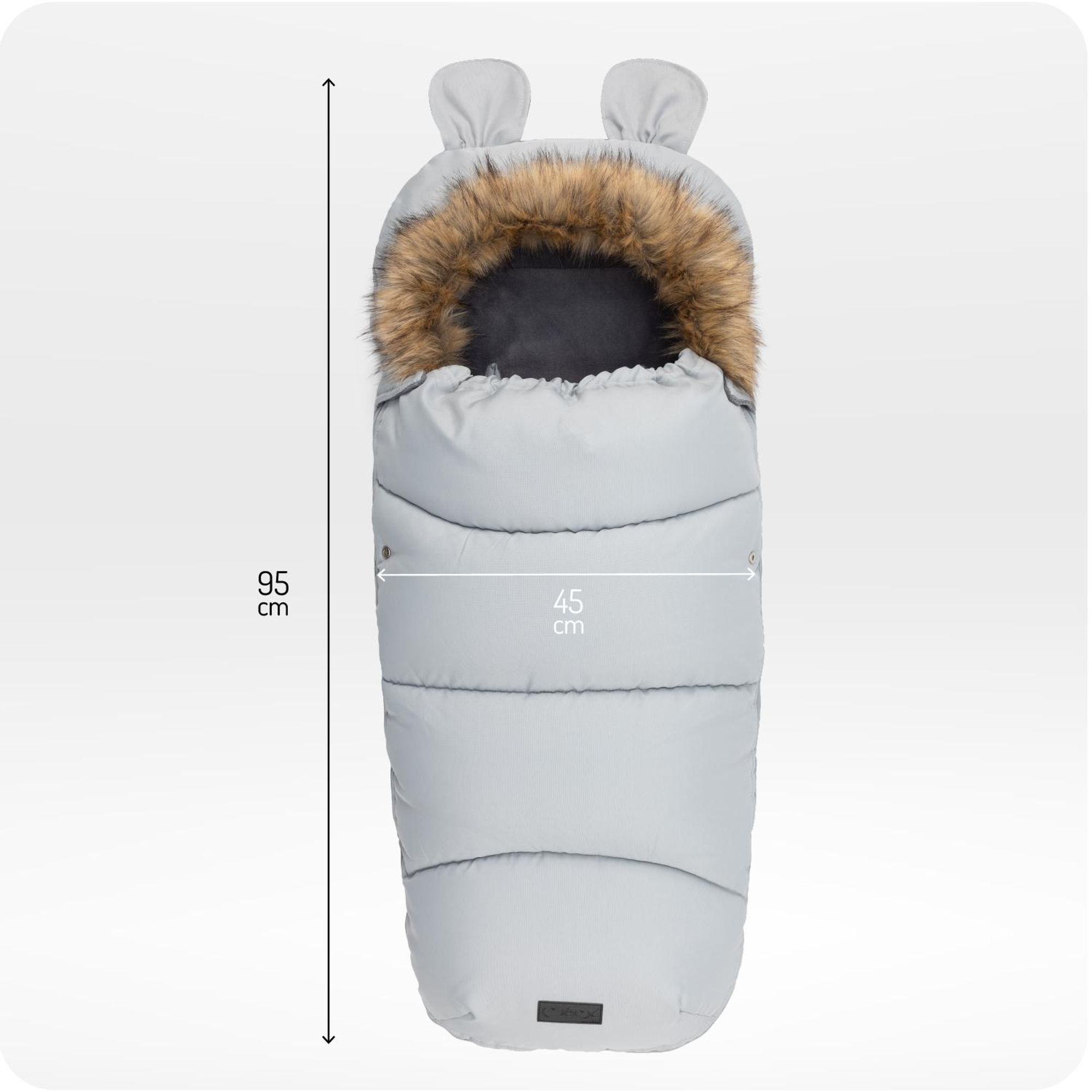 MoMi COZY – Universal-Fußsack für Kinderwagen, Fleece-Innenfutter, beidseitiger Reißverschluss & Kapuze mit Ohren – Grau